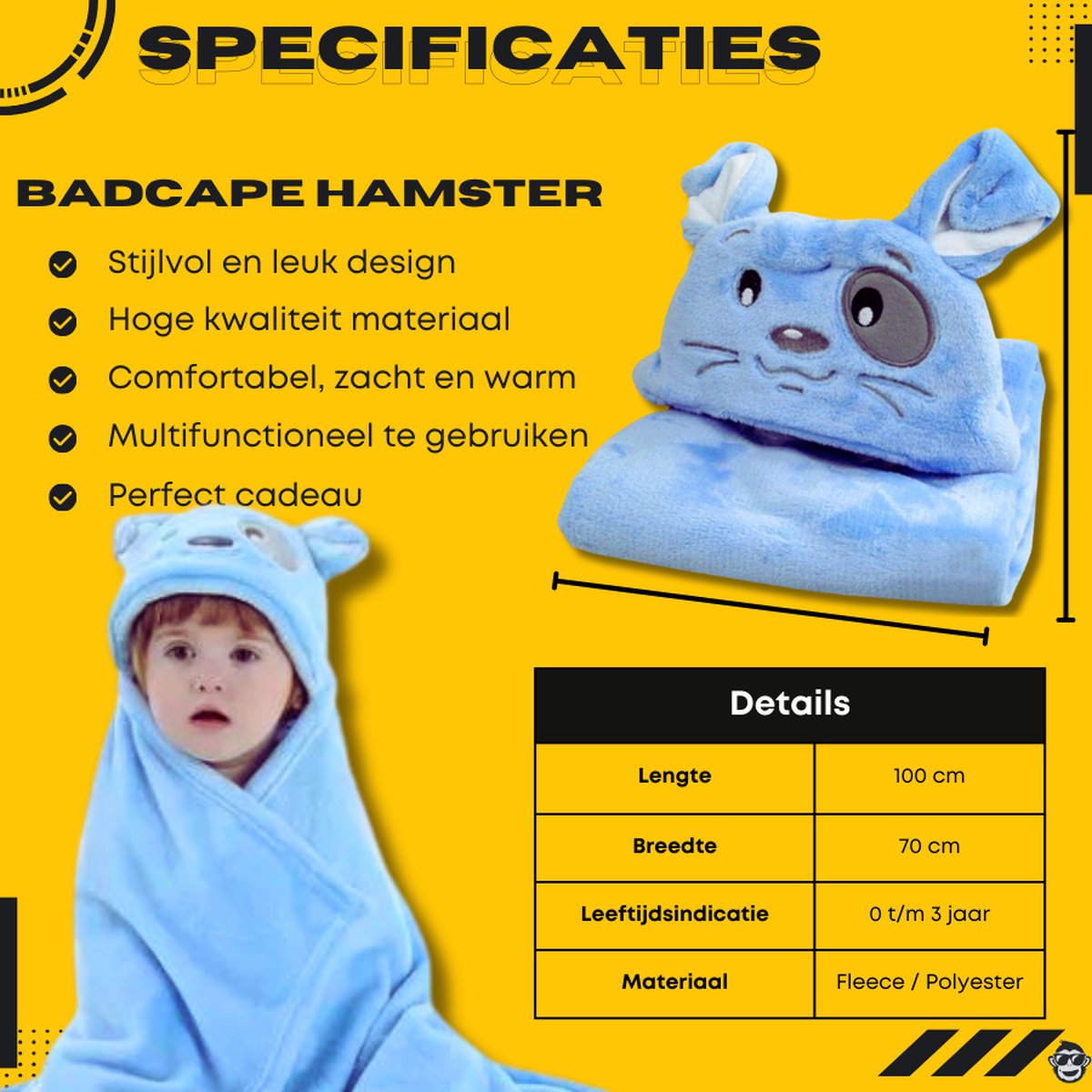Fleecedeken/badcape/wikkeldeken met capuchon Hamster
