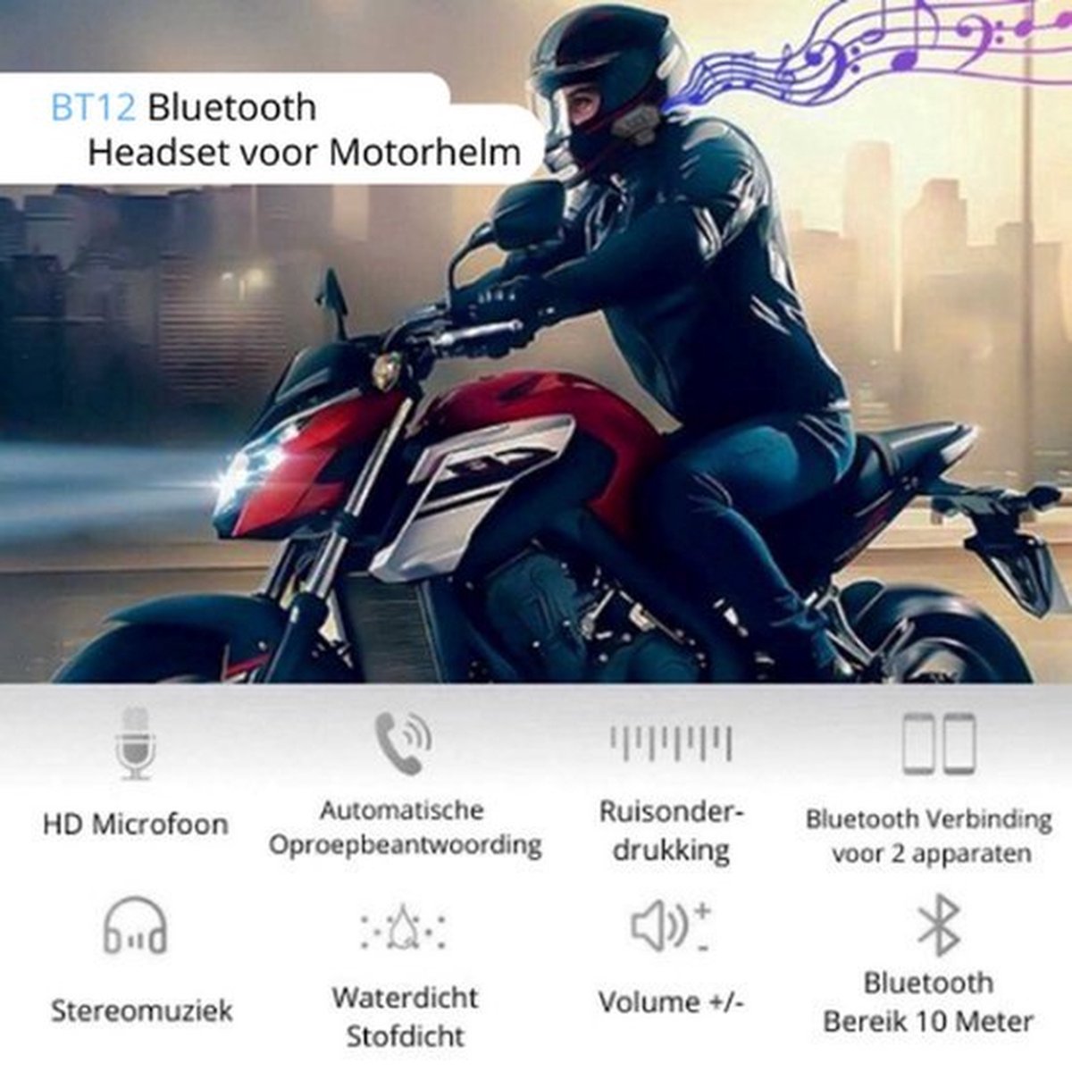 Bluetooth Motorhelm Headset met Microfoon