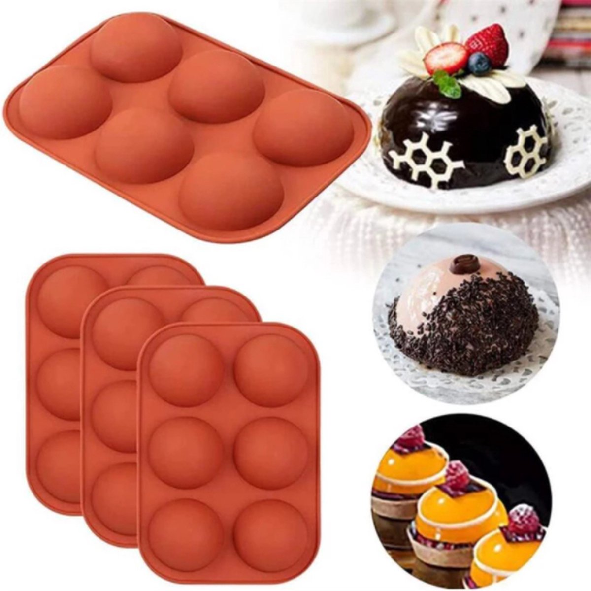 Siliconen bakvorm halve bollen 6 stuks 5cm diameter