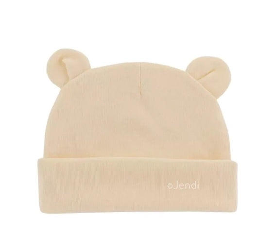 Newborn baby mutsje met oortjes beanie beige licht bruin