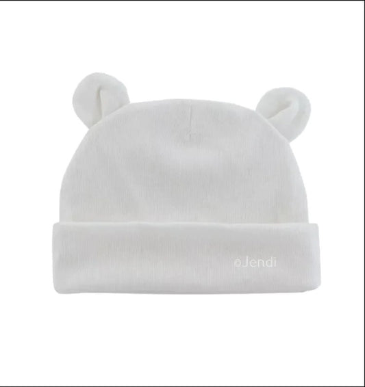 Newborn baby mutsje met oortjes beanie wit