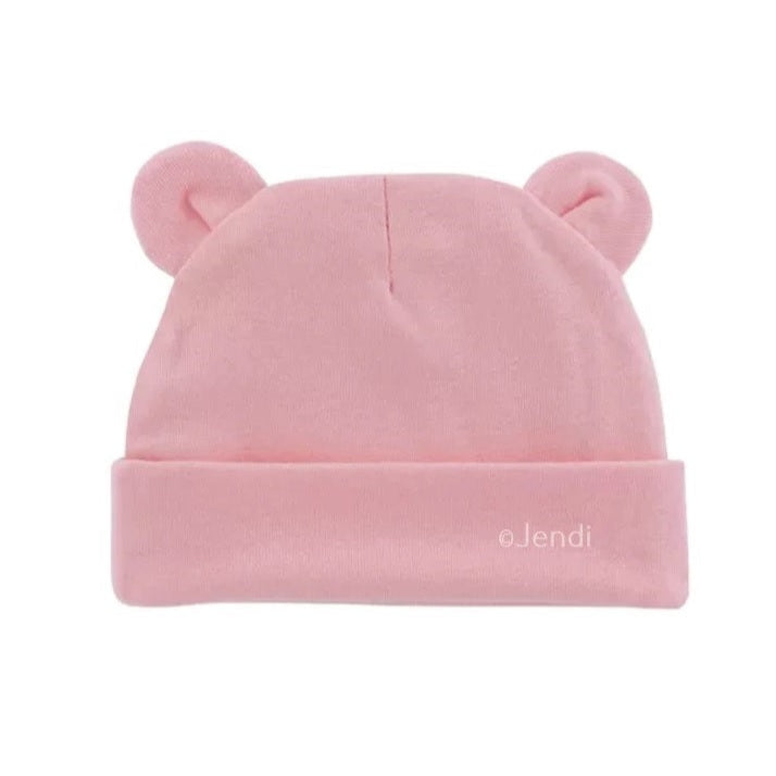 Newborn baby mutsje met oortjes beanie roze