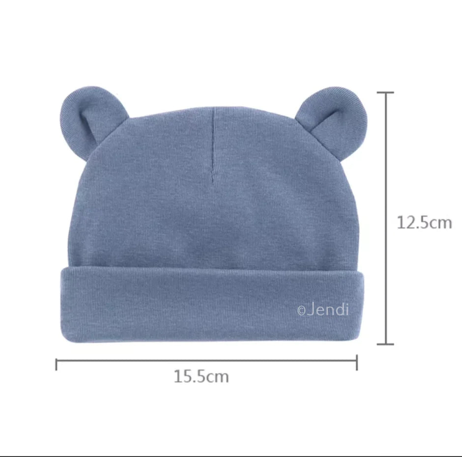 Newborn baby mutsje met oortjes beanie blauw
