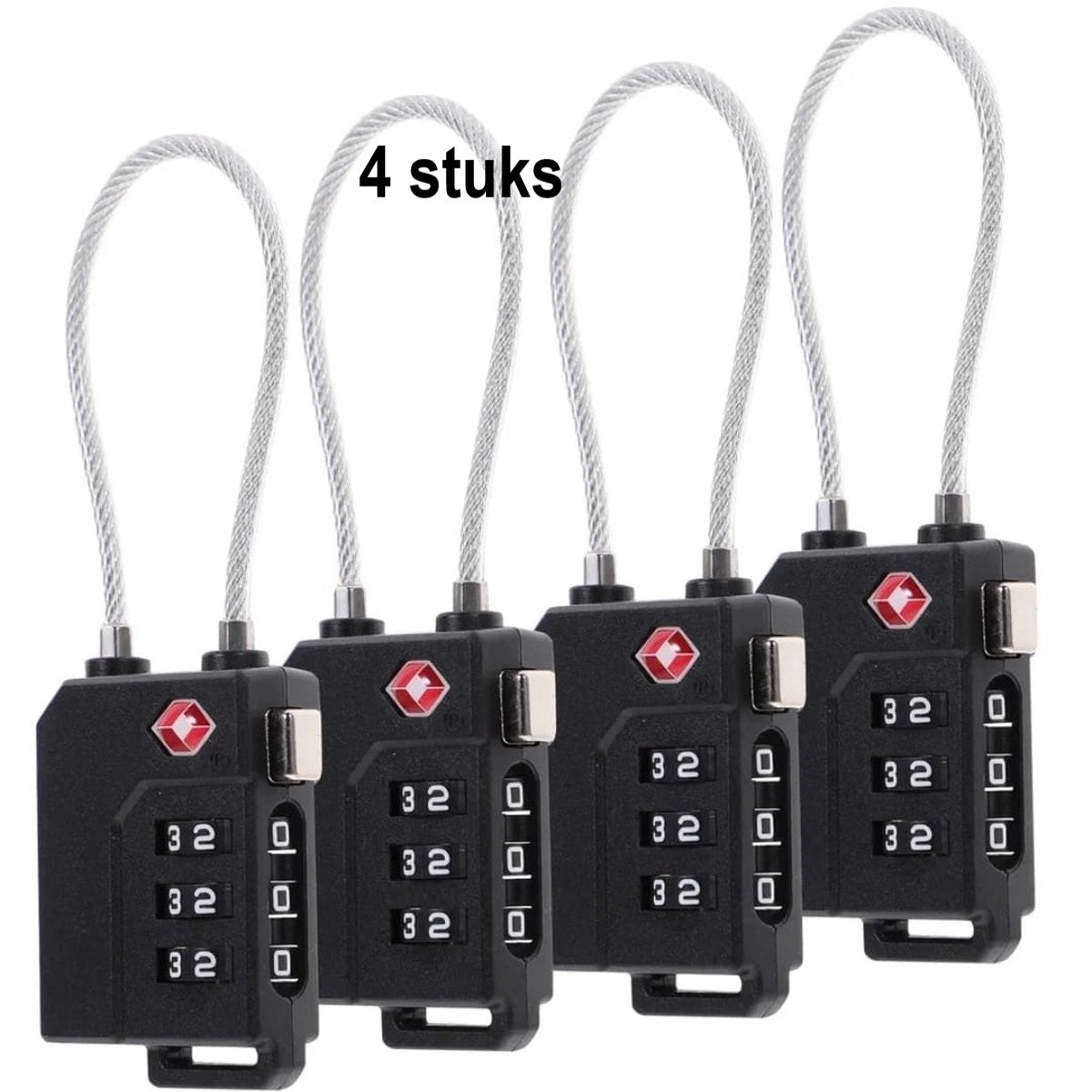 TSA Cijferslot 3 cijferig - 4 stuks - Koffersloten - Kofferslot - Bagageslot - Reisslot - Kabelslot - Hangslot - Bagageslotjes - Backpackslot - Mulitfunctioneel - Zwart