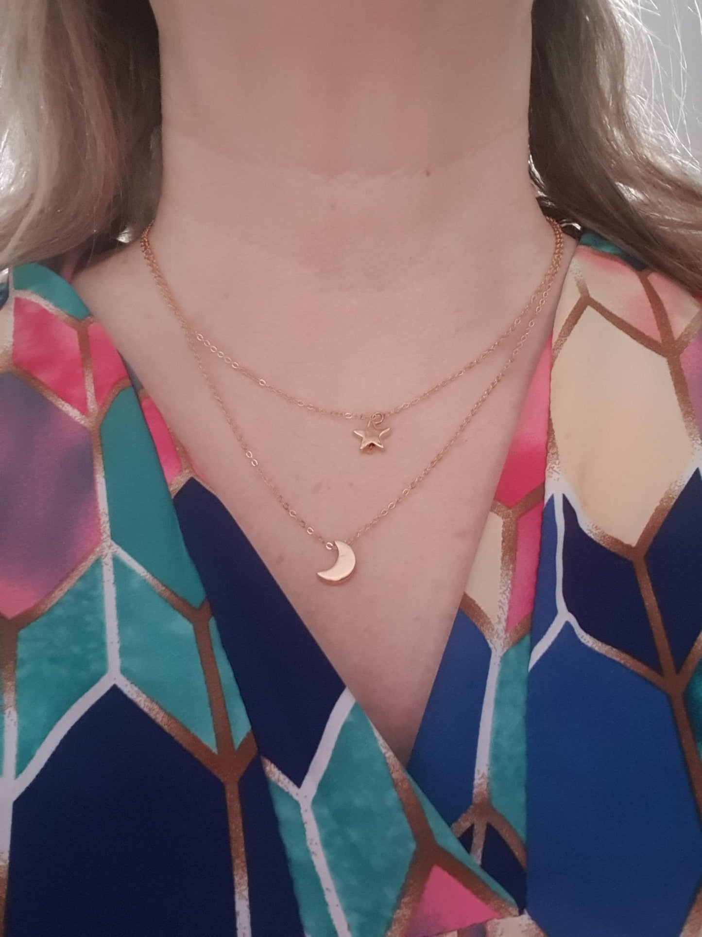 Halsketting Dubbel met maan en ster goudkleurig