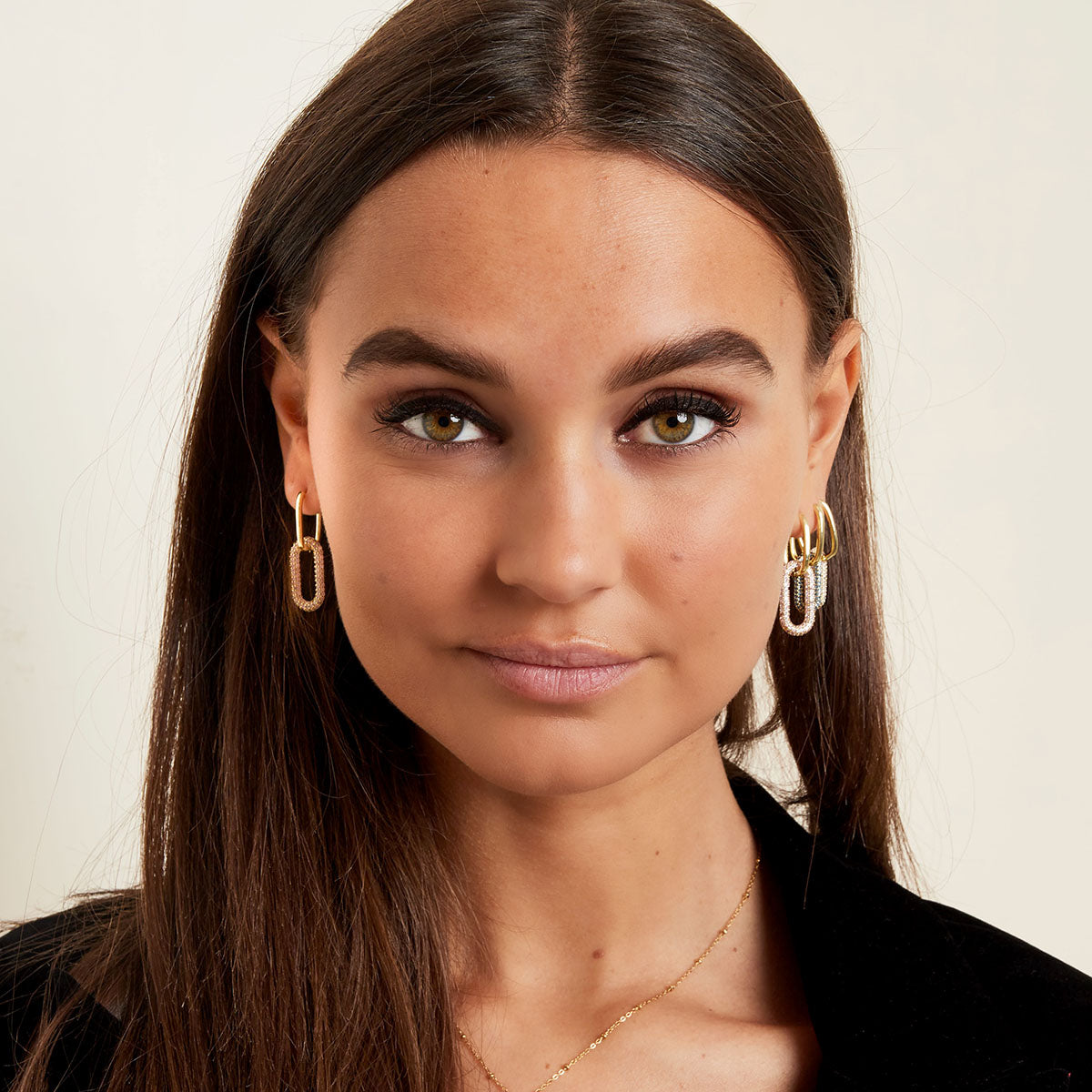 Oorbellen Twee Schakels Groot Strass Goud Yehwang