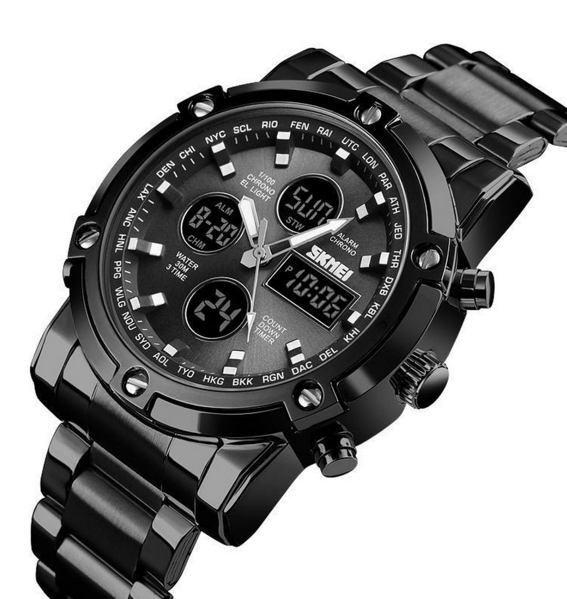 Horloge SKMEI 1389 Mat zwart met Roestvrijstaal Design heren