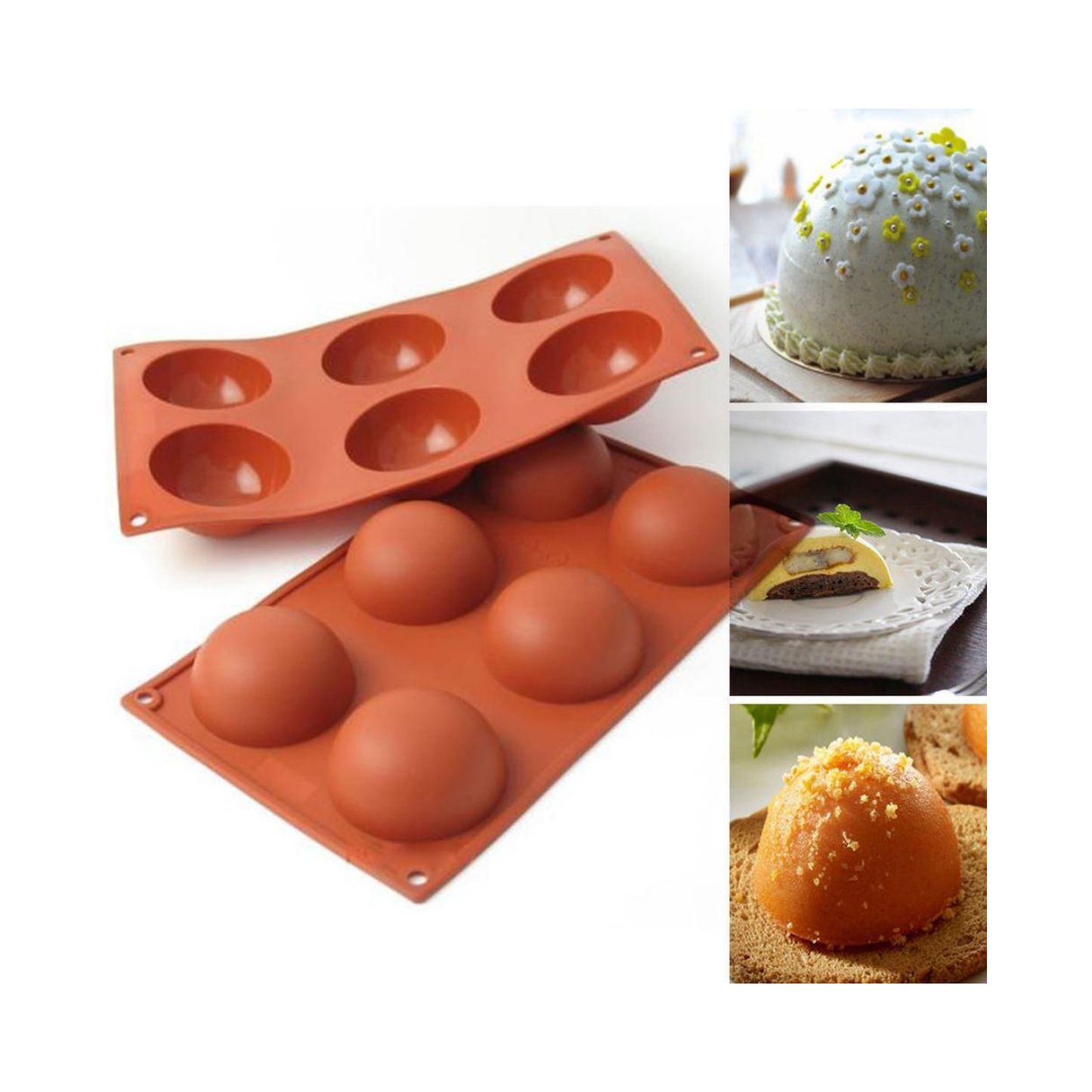 Siliconen Bakvorm Halve Bollen - Halfrond Rond - 6 Stuks