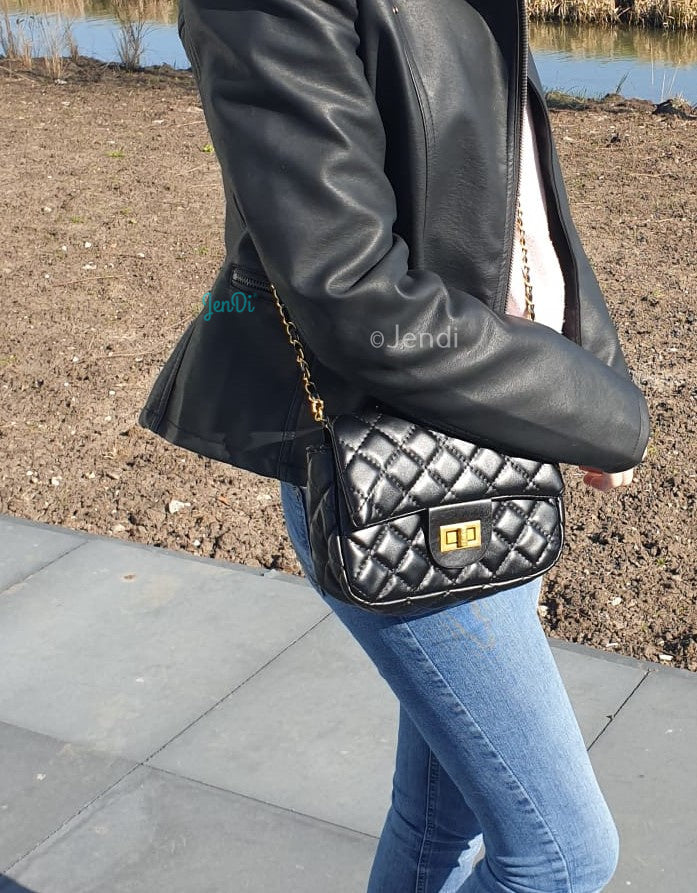 PU leren tas gestikt - kleine Schoudertas - crossbody tas Zwart - Festival - Mini - Summer - Zomer - Klein