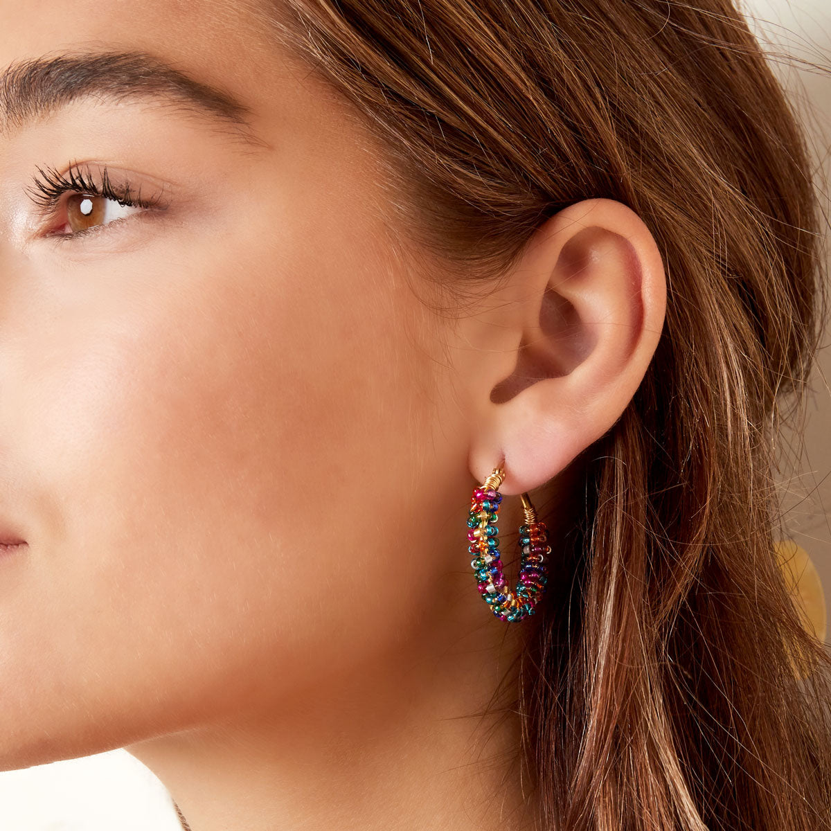 Oorbellen Hoops Kralen -Goudkleurig - Bruin