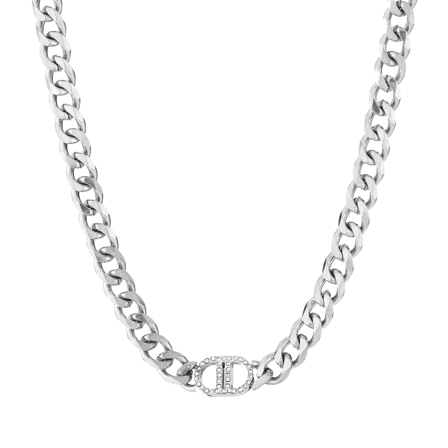 The Good Life Yehwang Stainless Steel met Strass DD Dames Ketting - 37cm zilverkleurig