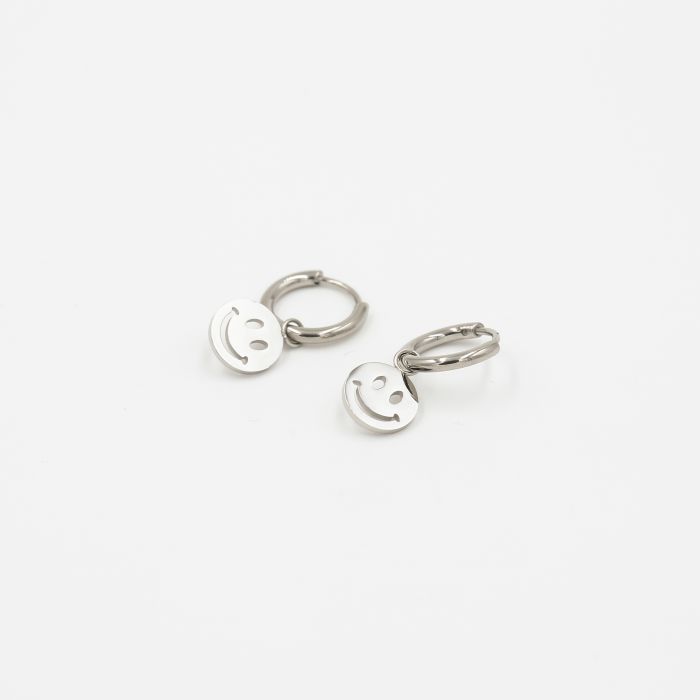 Oorring, Stainless Steel, Smiley, zilver