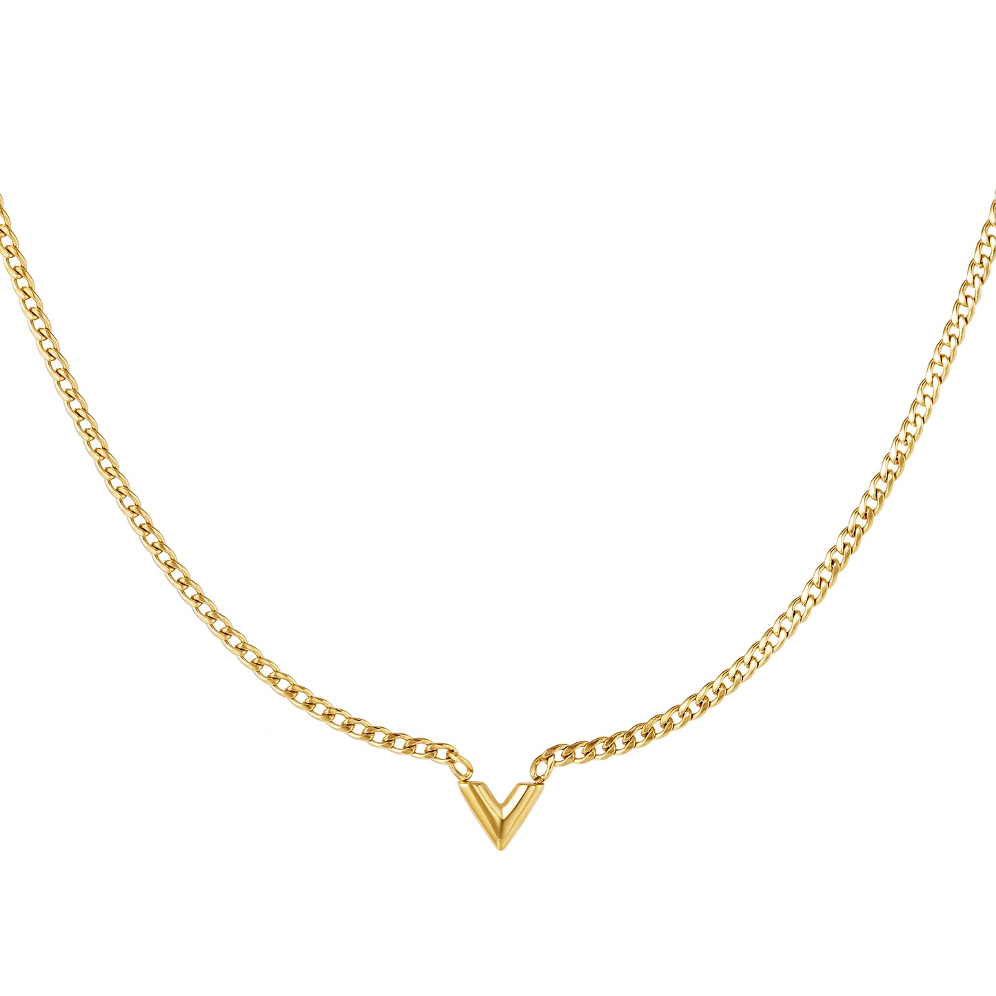 Edelstalen Ketting Letter V goudkleur