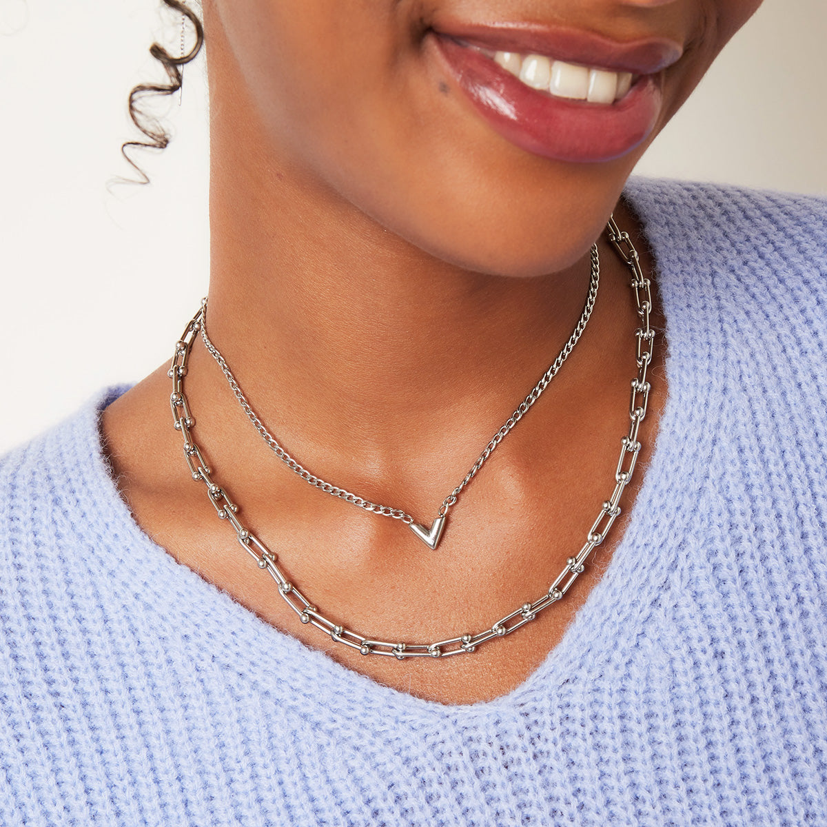Edelstalen Ketting Letter V Zilver kleur