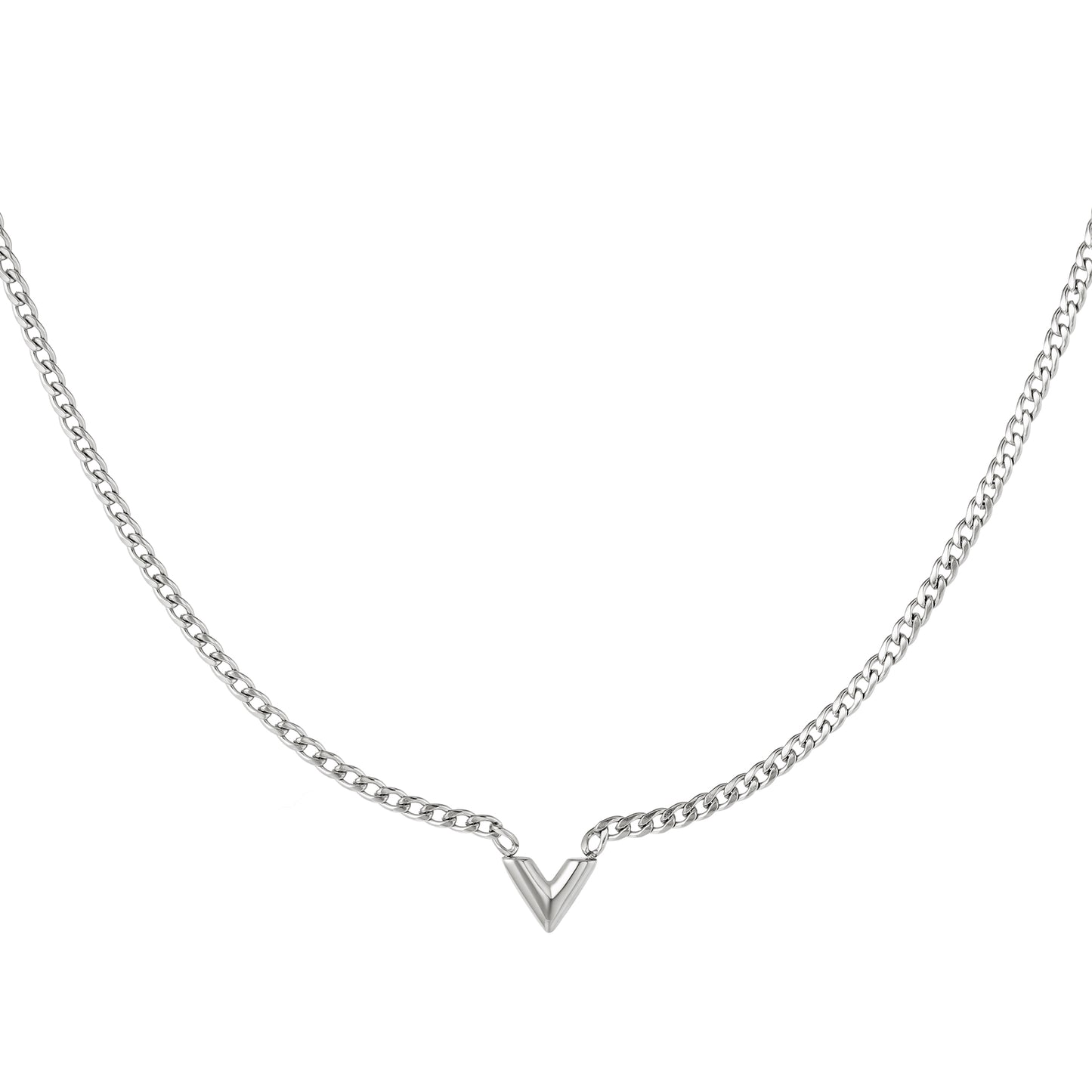 Edelstalen Ketting Letter V Zilver kleur