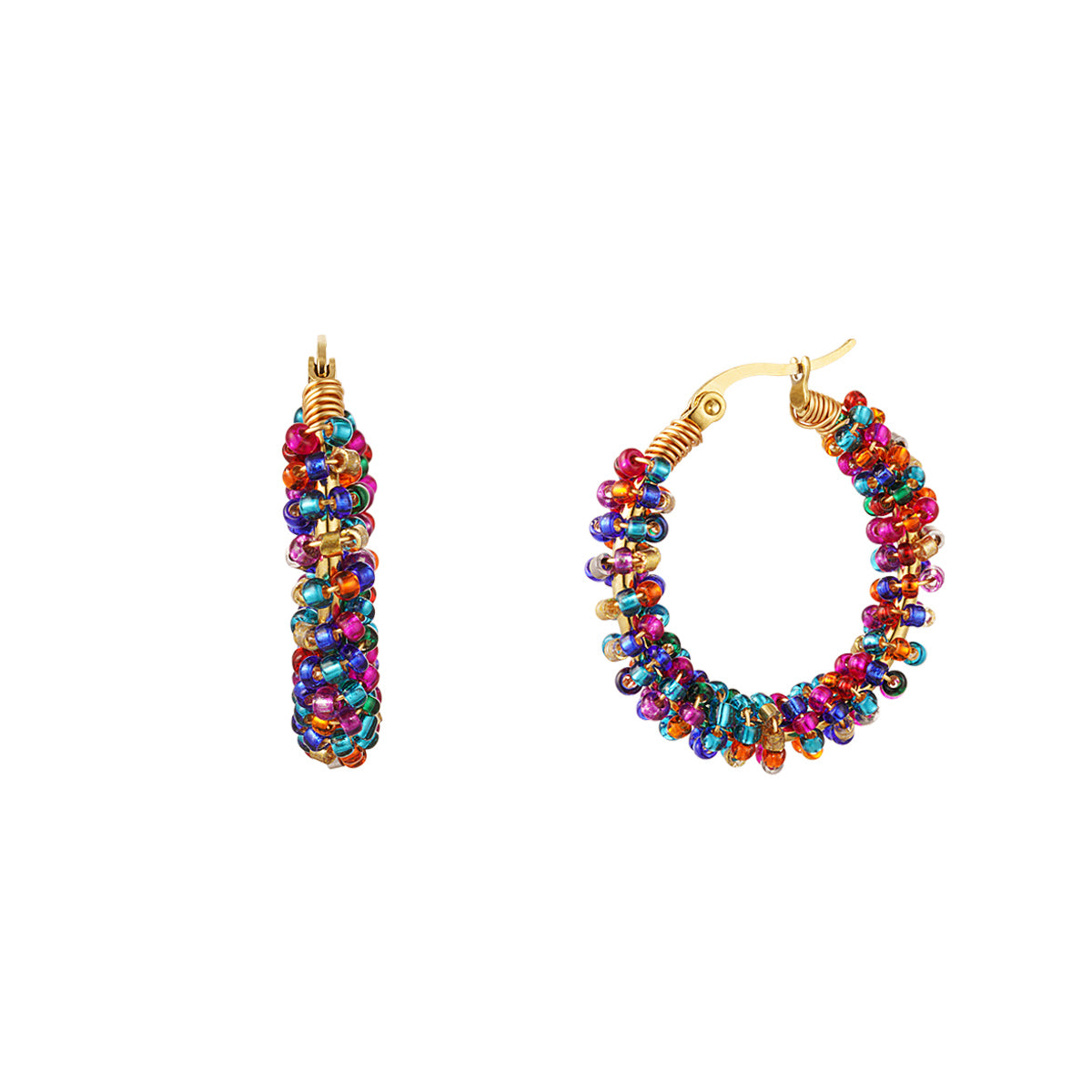 Oorbellen Hoops Kralen Goudkleurig - Multi