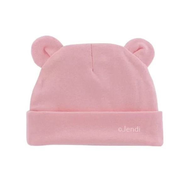 Newborn baby mutsje met oortjes beanie roze