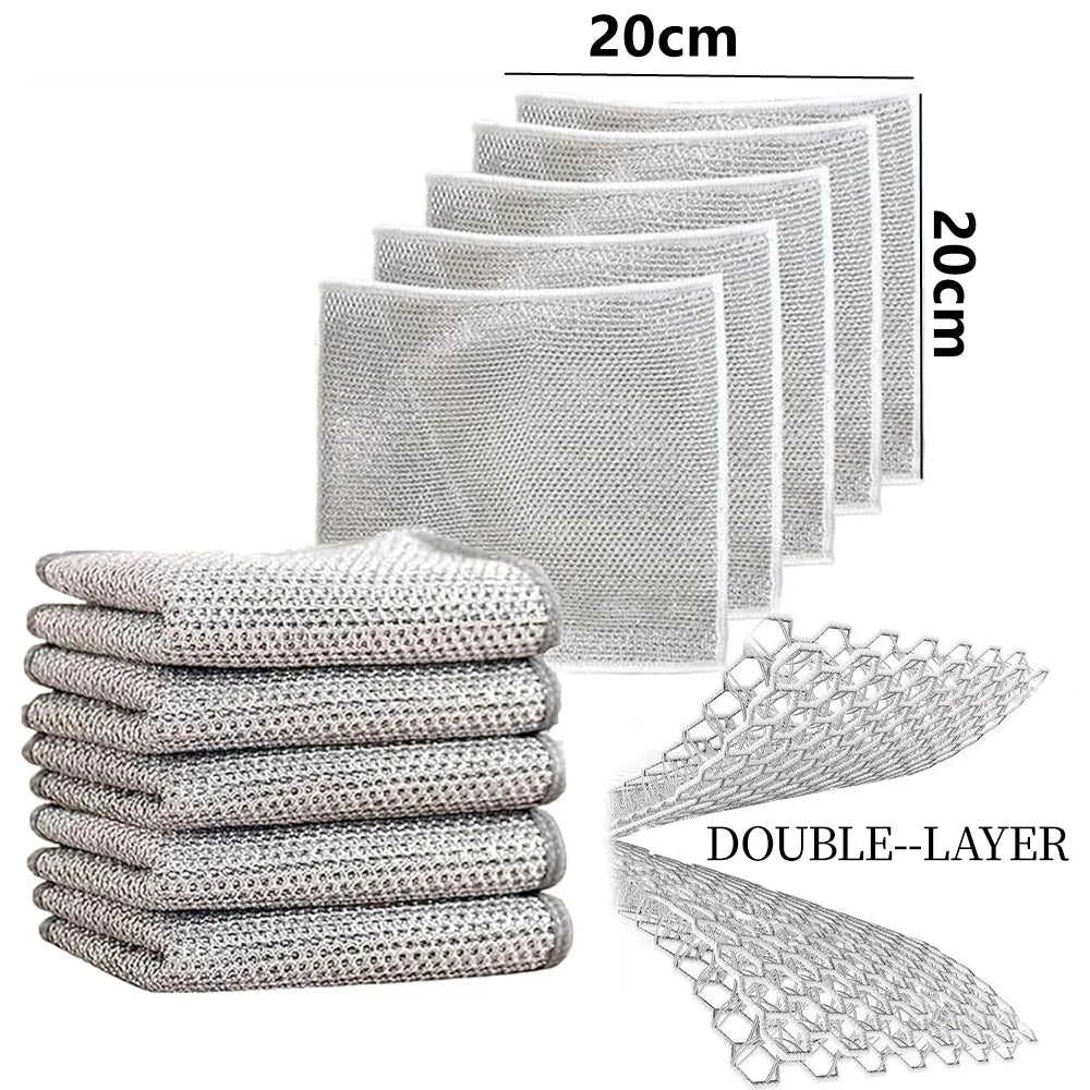 1-50PCS Magic Dishcloth Silver Wire Cleaning Kitchen Cloth Thickened Microfiber Wash Towel Built-in Sponge Steel Wire Ball Rag