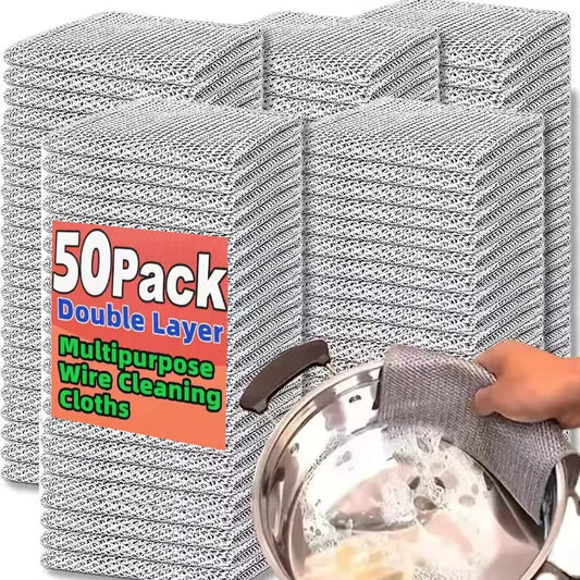 1-50PCS Magic Dishcloth Silver Wire Cleaning Kitchen Cloth Thickened Microfiber Wash Towel Built-in Sponge Steel Wire Ball Rag
