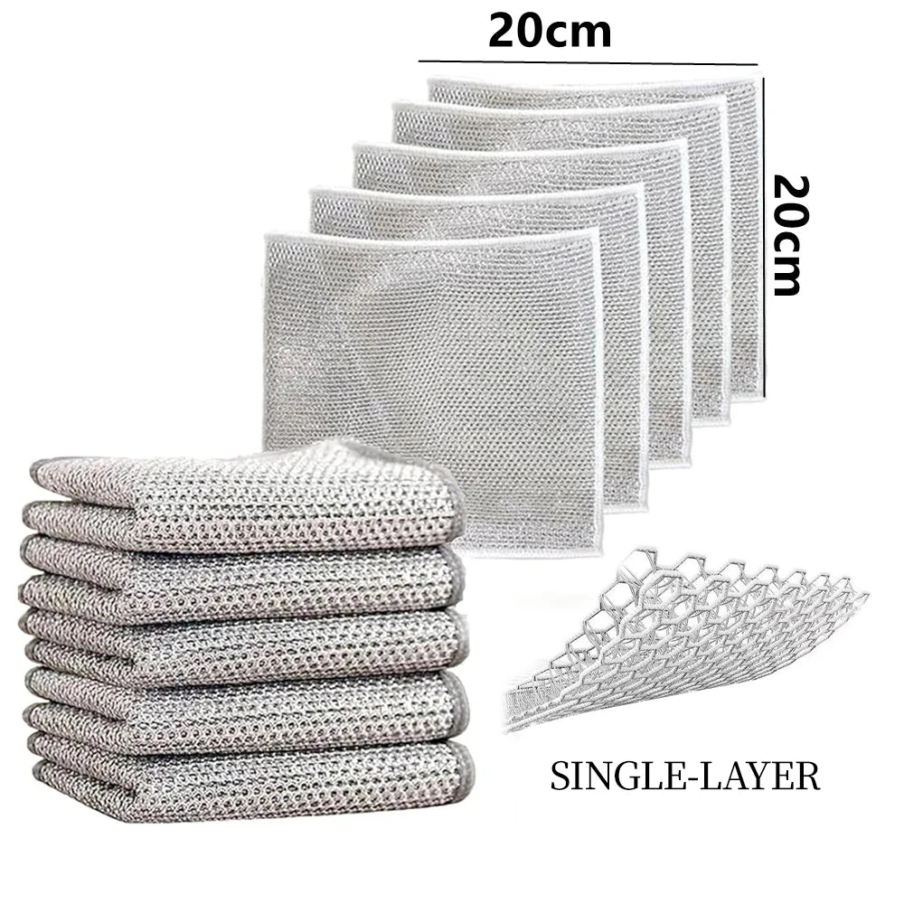 1-50PCS Magic Dishcloth Silver Wire Cleaning Kitchen Cloth Thickened Microfiber Wash Towel Built-in Sponge Steel Wire Ball Rag