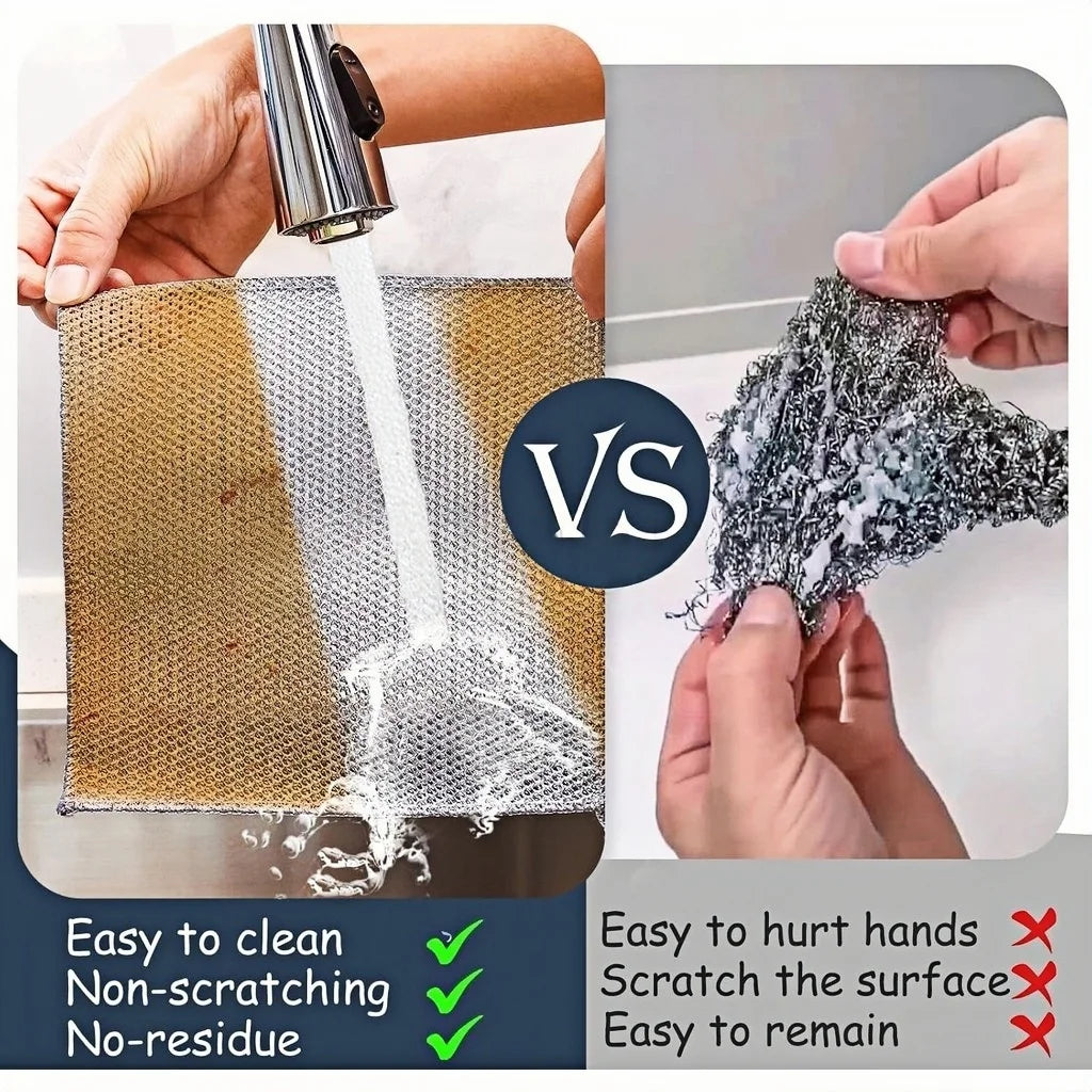 1-50PCS Magic Dishcloth Silver Wire Cleaning Kitchen Cloth Thickened Microfiber Wash Towel Built-in Sponge Steel Wire Ball Rag