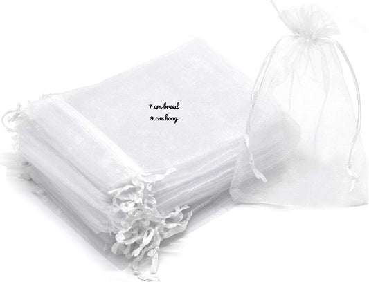Organza Zakjes - 7x9 cm - Feestzakjes - Snoepzakjes - Cadeauzakjes - Sieradenzakjes - Wit